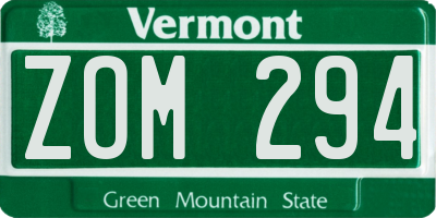 VT license plate ZOM294