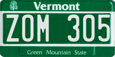 VT license plate ZOM305