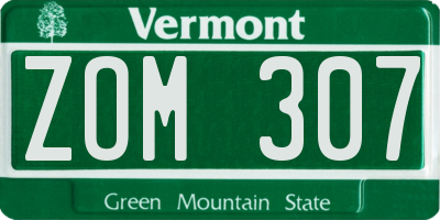 VT license plate ZOM307