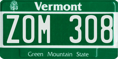 VT license plate ZOM308