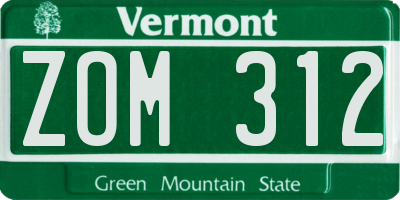 VT license plate ZOM312