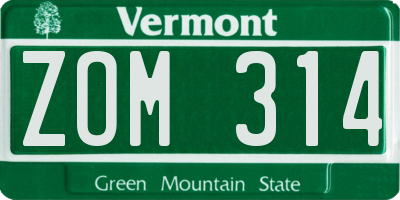 VT license plate ZOM314