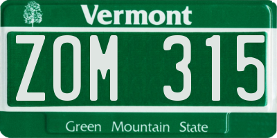 VT license plate ZOM315