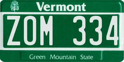 VT license plate ZOM334