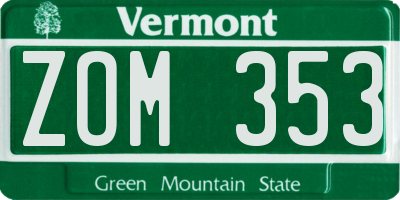 VT license plate ZOM353