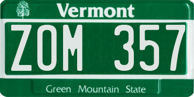 VT license plate ZOM357