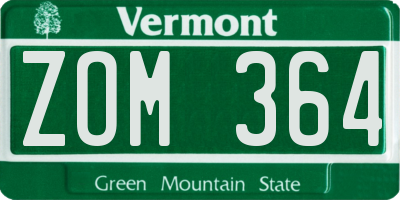 VT license plate ZOM364