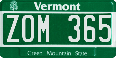 VT license plate ZOM365