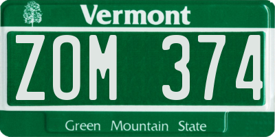 VT license plate ZOM374