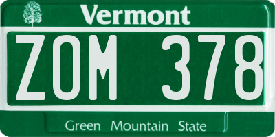 VT license plate ZOM378