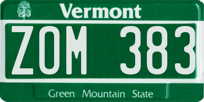 VT license plate ZOM383