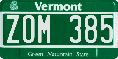VT license plate ZOM385