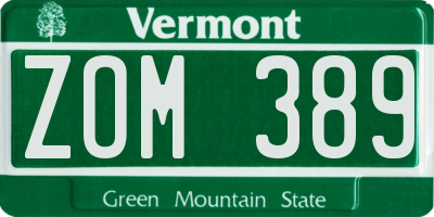 VT license plate ZOM389