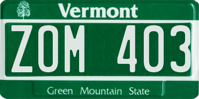 VT license plate ZOM403