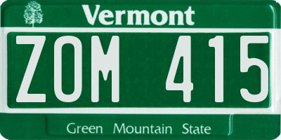 VT license plate ZOM415