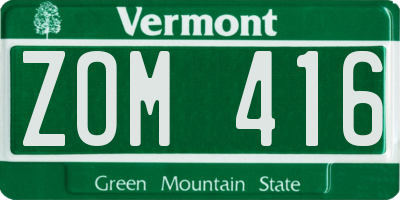 VT license plate ZOM416