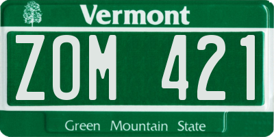 VT license plate ZOM421