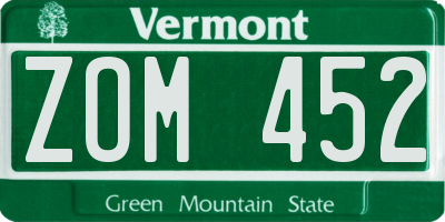 VT license plate ZOM452