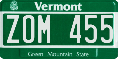 VT license plate ZOM455