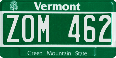 VT license plate ZOM462