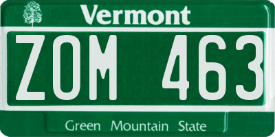 VT license plate ZOM463