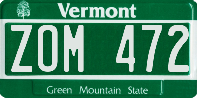 VT license plate ZOM472