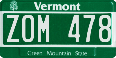 VT license plate ZOM478