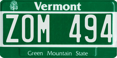 VT license plate ZOM494