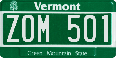 VT license plate ZOM501