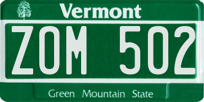 VT license plate ZOM502