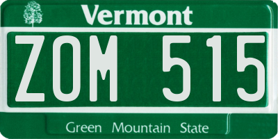 VT license plate ZOM515