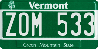 VT license plate ZOM533