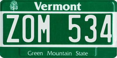VT license plate ZOM534