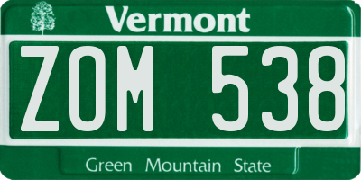 VT license plate ZOM538