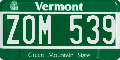 VT license plate ZOM539
