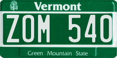 VT license plate ZOM540