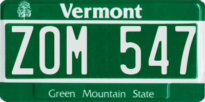 VT license plate ZOM547