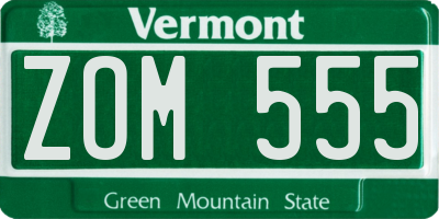 VT license plate ZOM555
