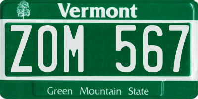 VT license plate ZOM567