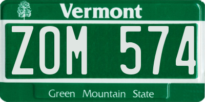 VT license plate ZOM574