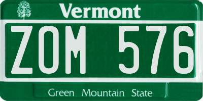 VT license plate ZOM576