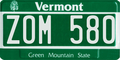 VT license plate ZOM580