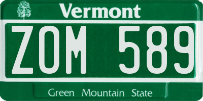 VT license plate ZOM589