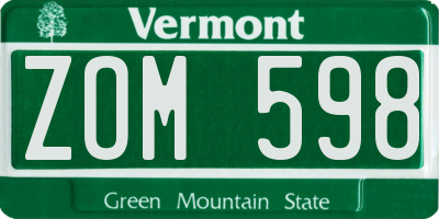 VT license plate ZOM598