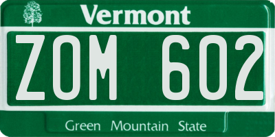 VT license plate ZOM602