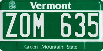 VT license plate ZOM635