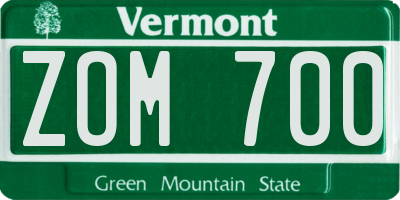 VT license plate ZOM700