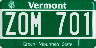 VT license plate ZOM701