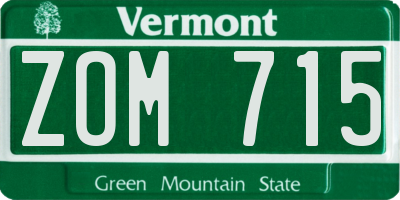 VT license plate ZOM715