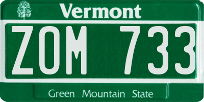 VT license plate ZOM733